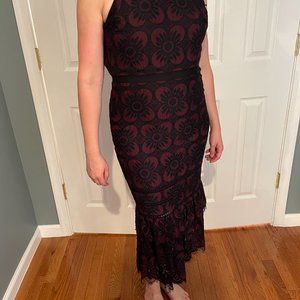Banana Republic Black lace with Red Lining Floral Maxi Dress